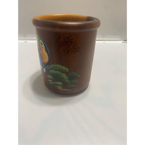 Costa Rica Tropical Toucan Wooden Hand Painted Coffee Tea Mug - Picture 3 of 7